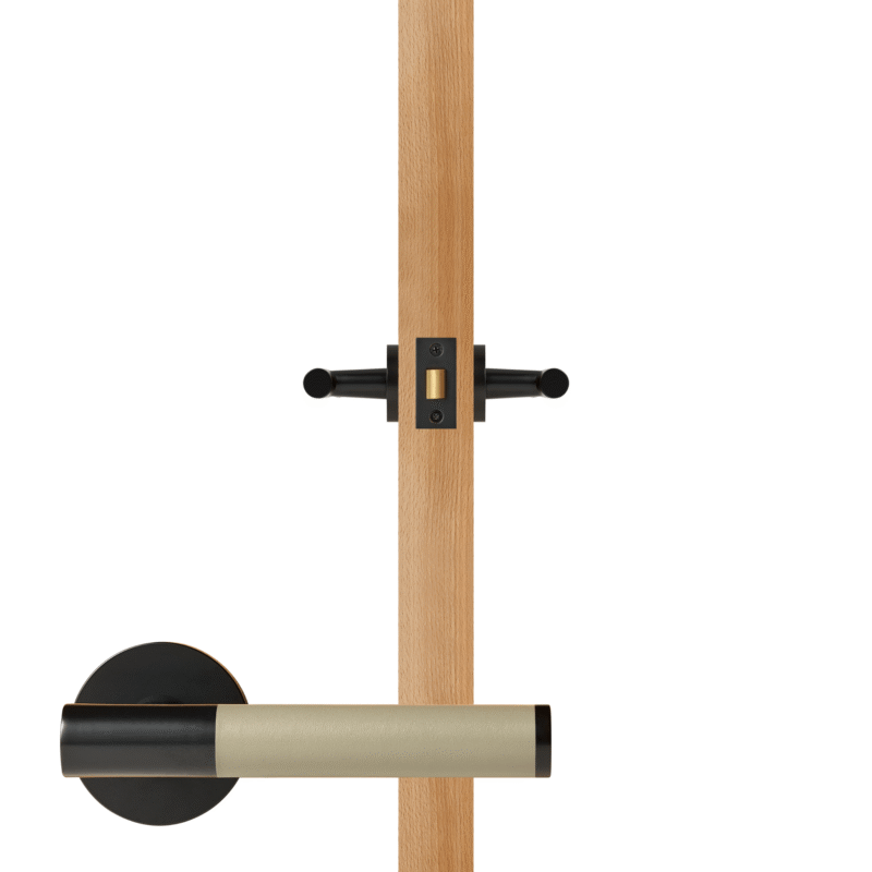 BEETHAM Solid Brass & Leather Lever Door Handles in Matte Black