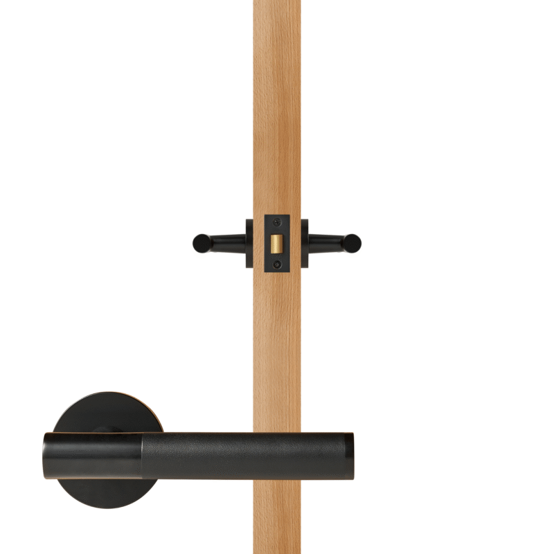 BEETHAM Solid Brass & Leather Lever Door Handles in Matte Black