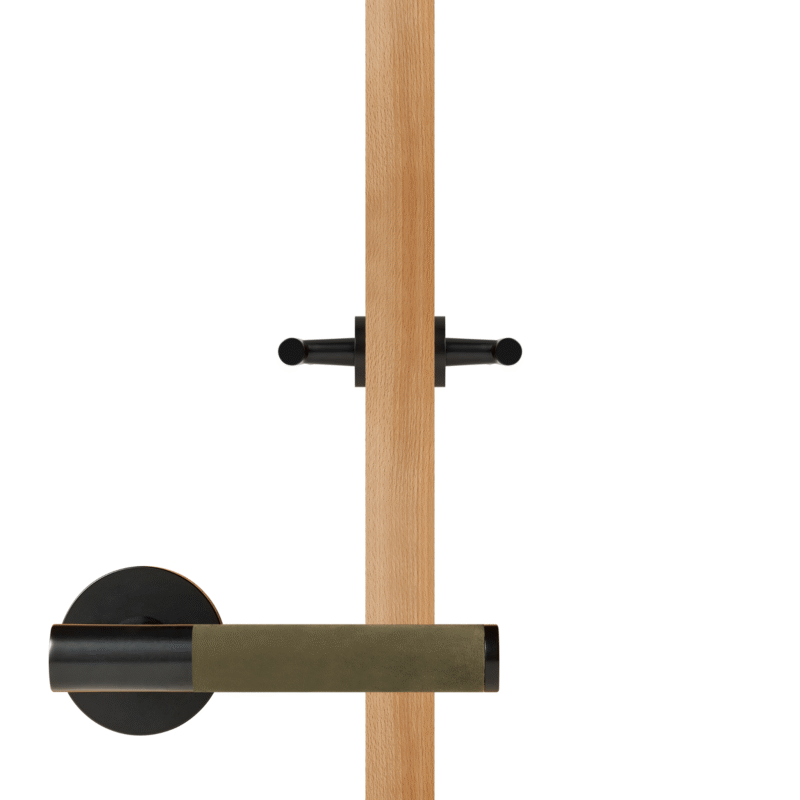 BEETHAM Solid Brass & Leather Lever Door Handles in Matte Black