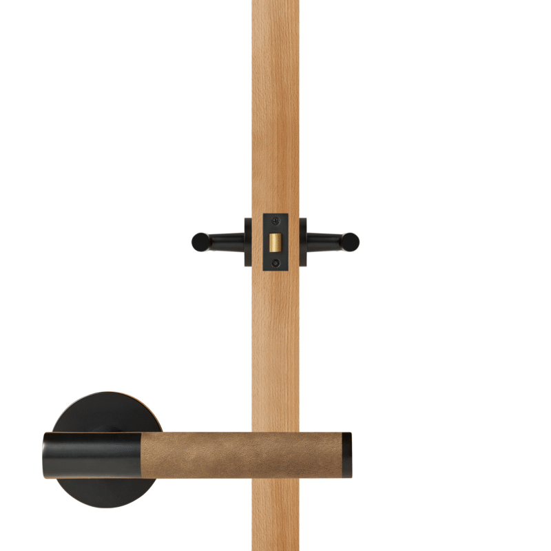 BEETHAM Solid Brass & Leather Lever Door Handles in Matte Black