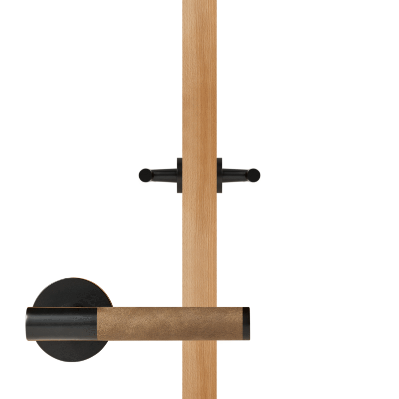 BEETHAM Solid Brass & Leather Lever Door Handles in Matte Black