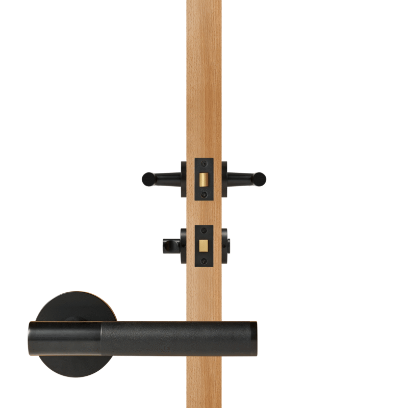 BEETHAM Solid Brass & Leather Lever Door Handles in Matte Black