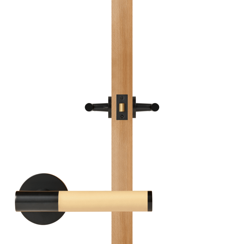 BEETHAM Solid Brass & Leather Lever Door Handles in Matte Black