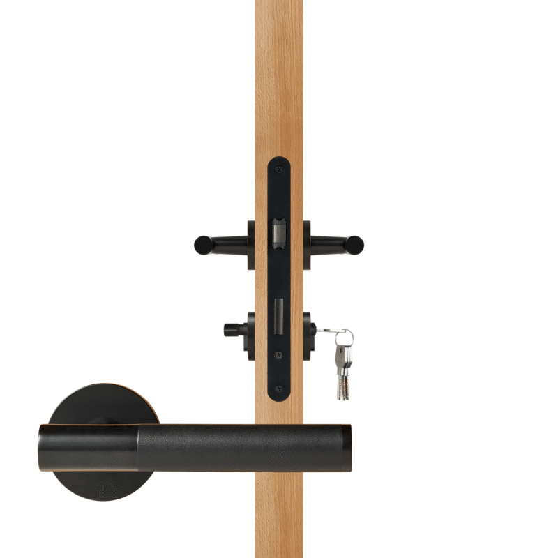 BEETHAM Solid Brass & Leather Lever Door Handles in Matte Black