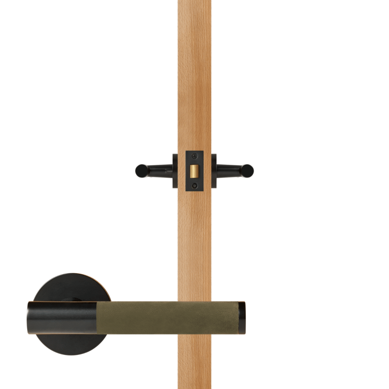 BEETHAM Solid Brass & Leather Lever Door Handles in Matte Black