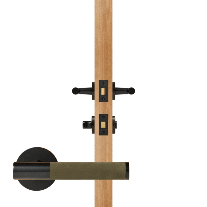 BEETHAM Solid Brass & Leather Lever Door Handles in Matte Black