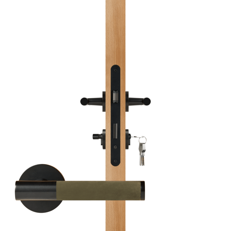 BEETHAM Solid Brass & Leather Lever Door Handles in Matte Black