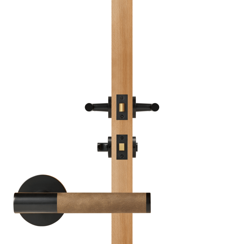 BEETHAM Solid Brass & Leather Lever Door Handles in Matte Black