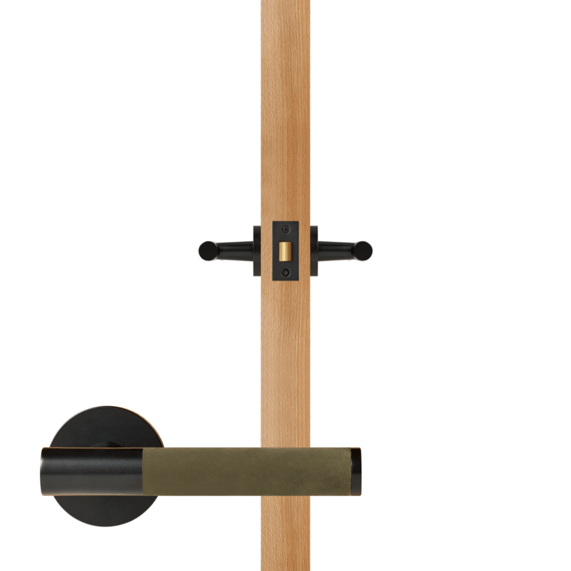 BEETHAM Solid Brass & Leather Lever Door Handles in Matte Black