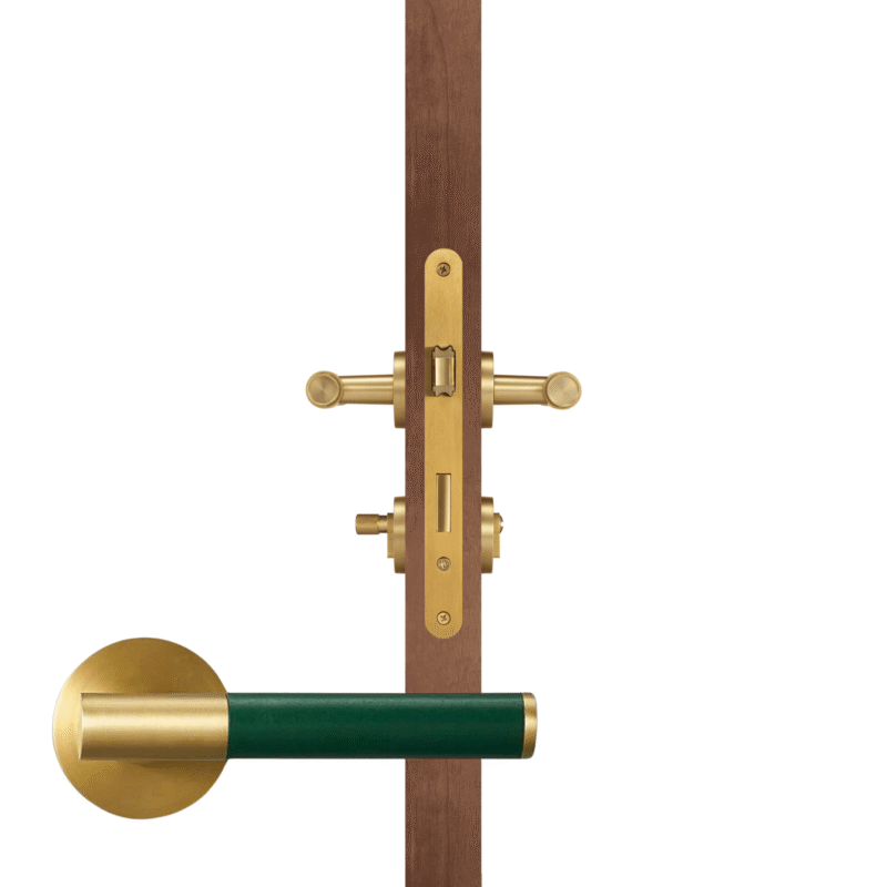 BEETHAM Türgriffe aus massivem Messing und Leder in Satin Messing