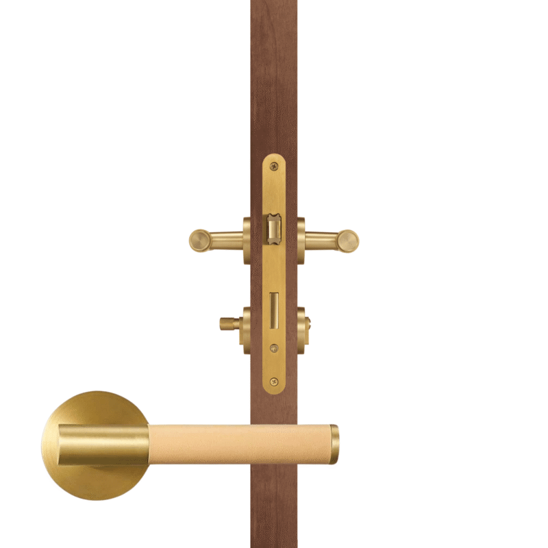 BEETHAM Türgriffe aus massivem Messing und Leder in Satin Messing