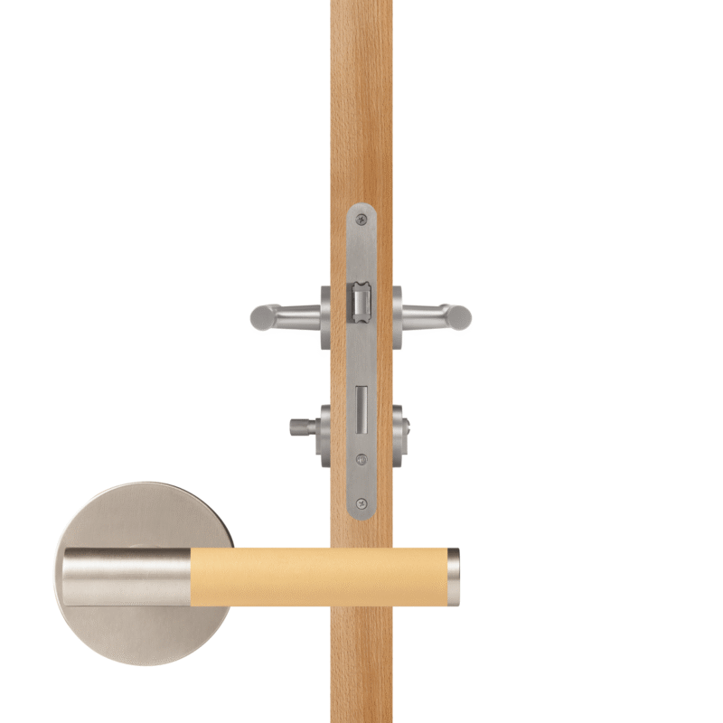 BEETHAM Solid Brass & Leather Lever Door Handles in Satin Nickel