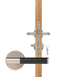 BEETHAM Solid Brass & Leather Lever Door Handles in Satin Nickel