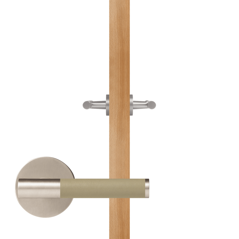 BEETHAM Solid Brass & Leather Lever Door Handles in Satin Nickel