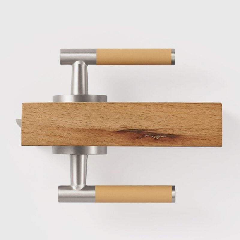 BEETHAM Solid Brass & Leather Lever Door Handles in Satin Nickel