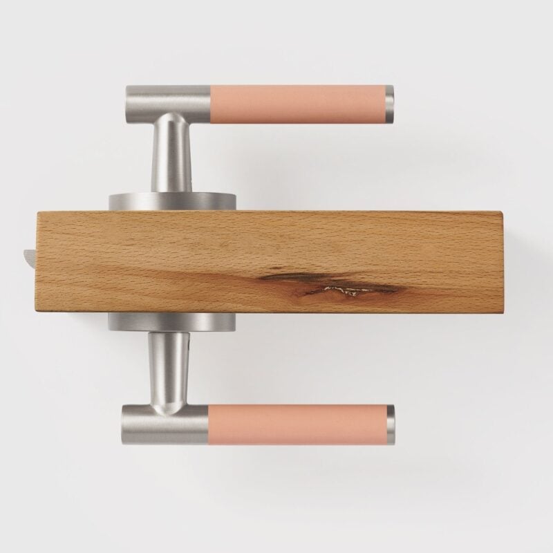 BEETHAM Solid Brass & Leather Lever Door Handles in Satin Nickel