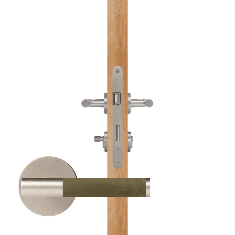 BEETHAM Solid Brass & Leather Lever Door Handles in Satin Nickel