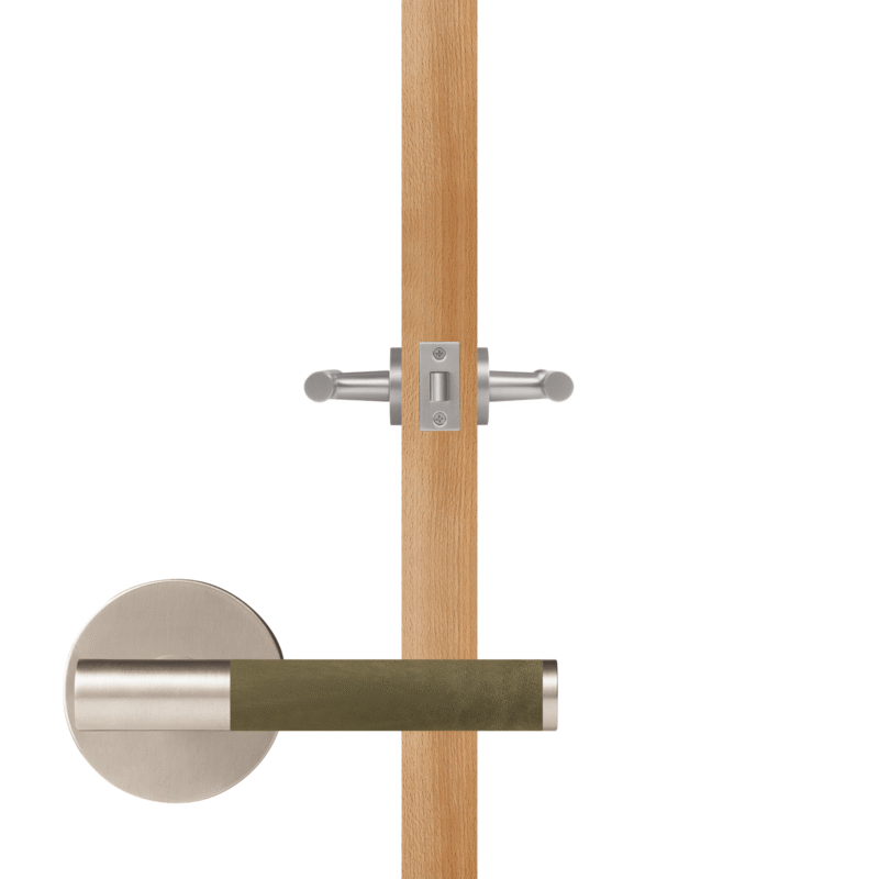 BEETHAM Solid Brass & Leather Lever Door Handles in Satin Nickel