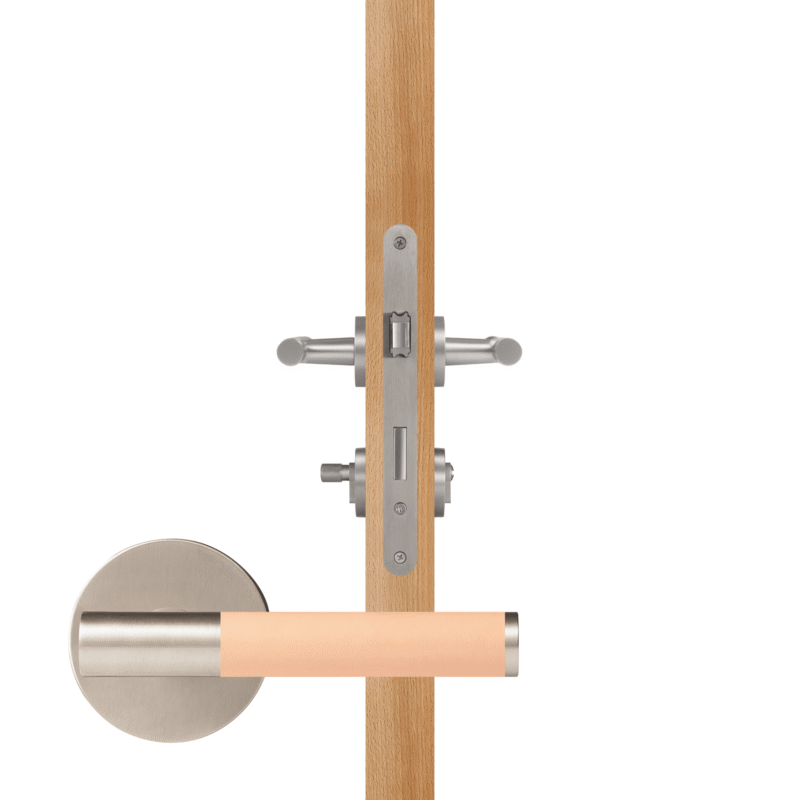 BEETHAM Solid Brass & Leather Lever Door Handles in Satin Nickel