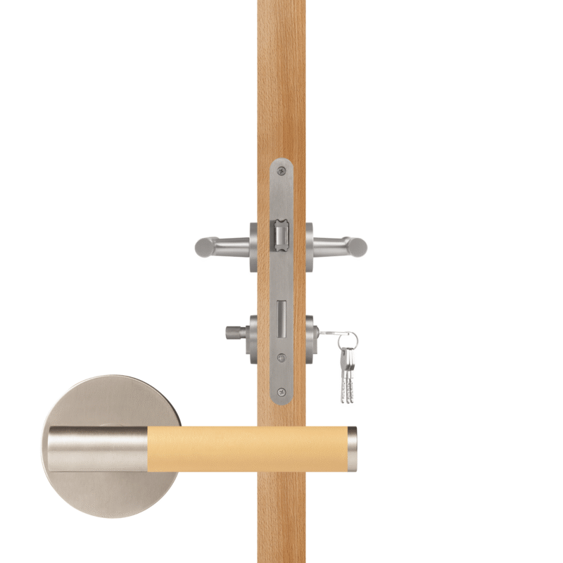 BEETHAM Solid Brass & Leather Lever Door Handles in Satin Nickel