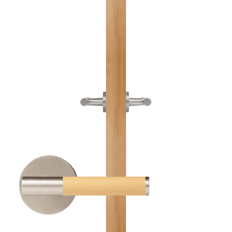 BEETHAM Solid Brass & Leather Lever Door Handles in Satin Nickel