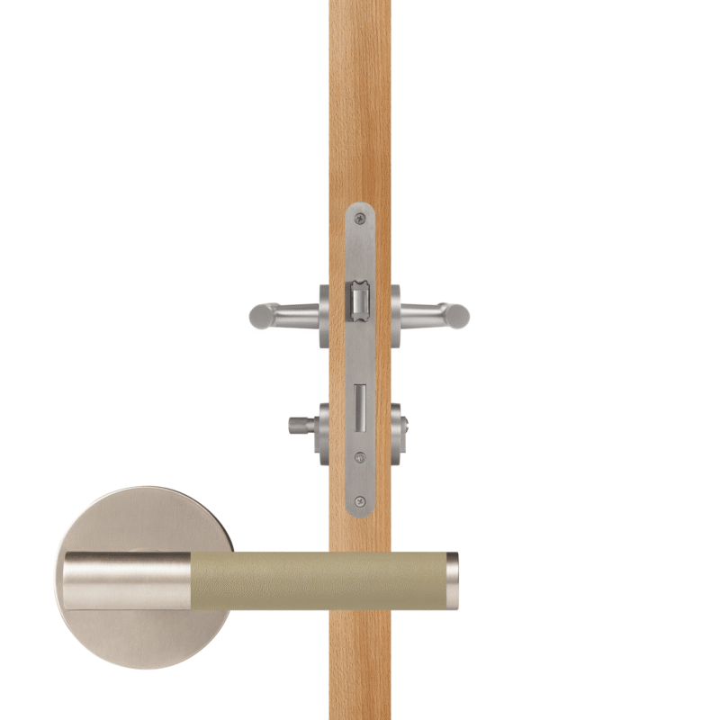 BEETHAM Solid Brass & Leather Lever Door Handles in Satin Nickel