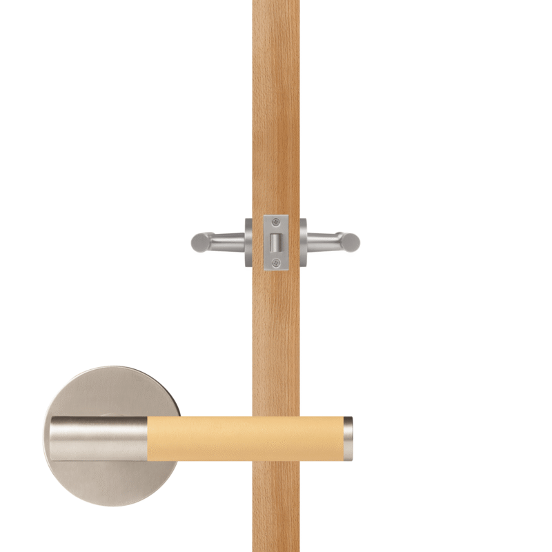 BEETHAM Solid Brass & Leather Lever Door Handles in Satin Nickel