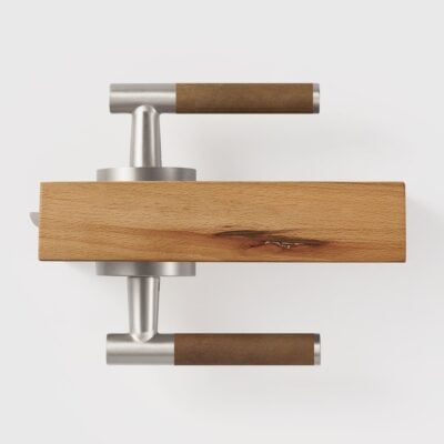 BEETHAM Solid Brass & Leather Lever Door Handles in Satin Nickel