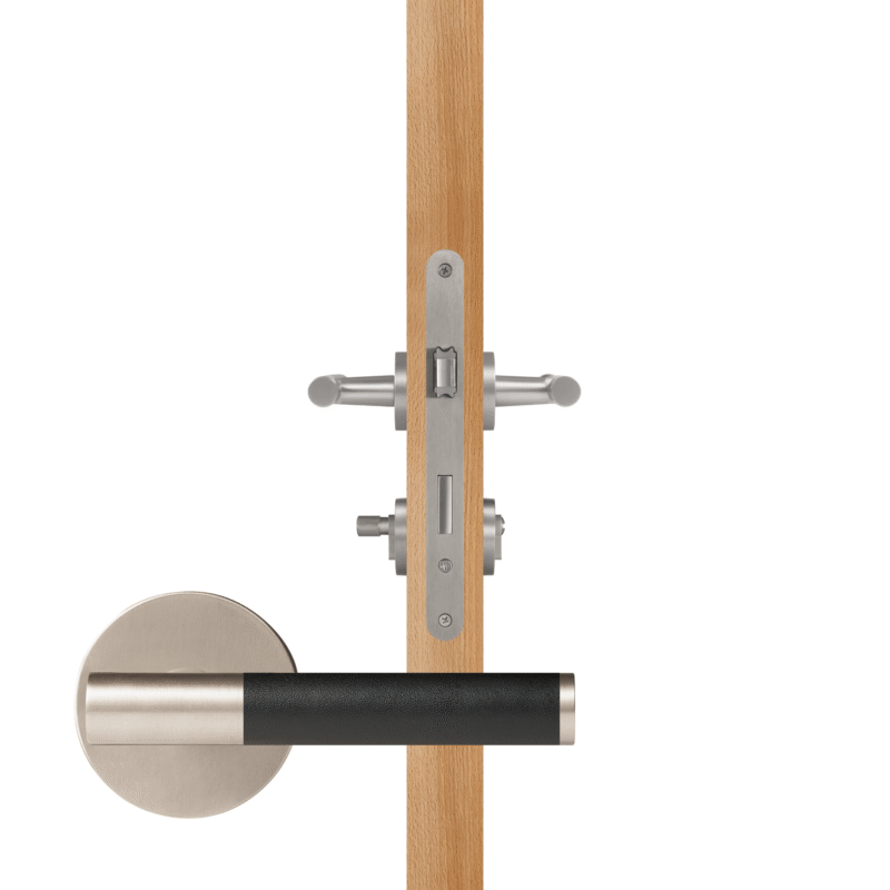 BEETHAM Solid Brass & Leather Lever Door Handles in Satin Nickel