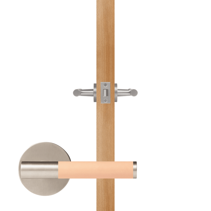 BEETHAM Solid Brass & Leather Lever Door Handles in Satin Nickel