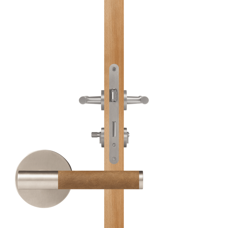 BEETHAM Solid Brass & Leather Lever Door Handles in Satin Nickel