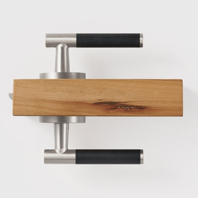 BEETHAM Solid Brass & Leather Lever Door Handles in Satin Nickel