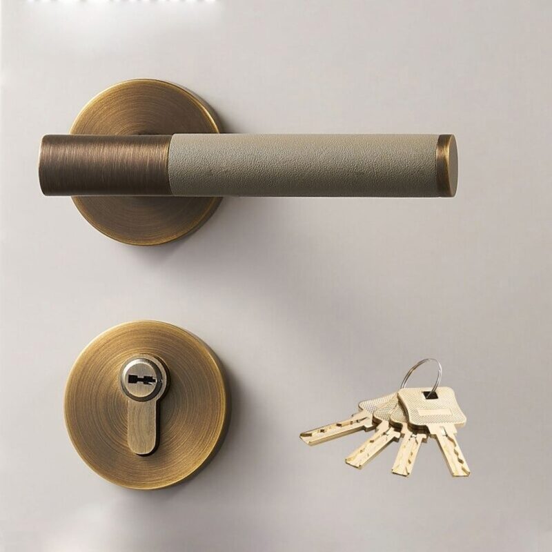BEETHAM Solid Brass & Leather Lever Door Handles in Antique Brass