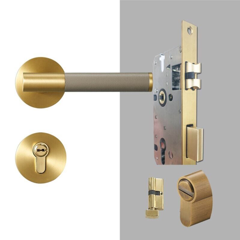 BEETHAM Türgriffe aus massivem Messing und Leder in Satin Messing