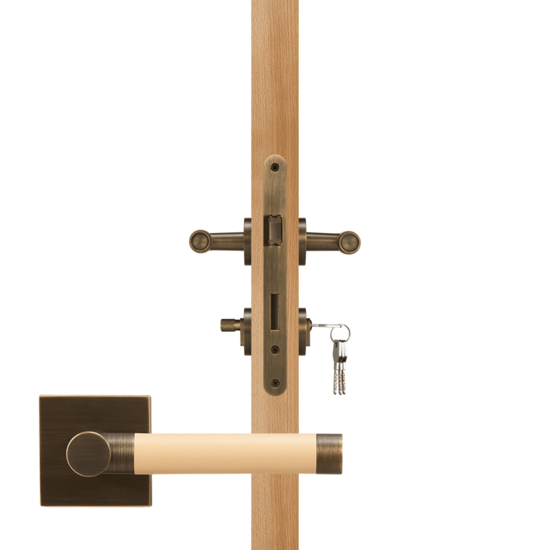 BEETHAM Messing & Lederen deurkrukken - carré-rozet