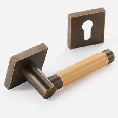 BEETHAM Solid Brass & Leather Lever Door Handles - Square Rose - meraki.