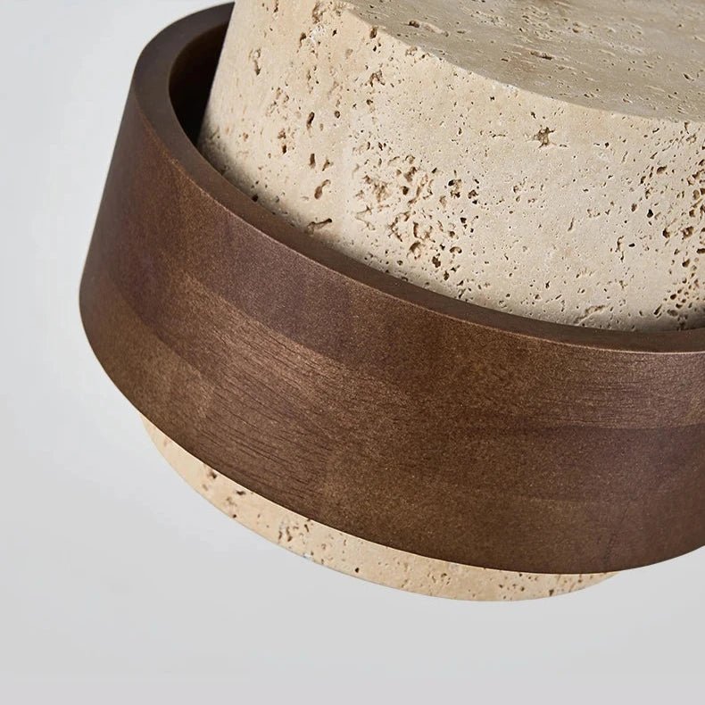 Lampada a sospensione CORA in pietra e noce