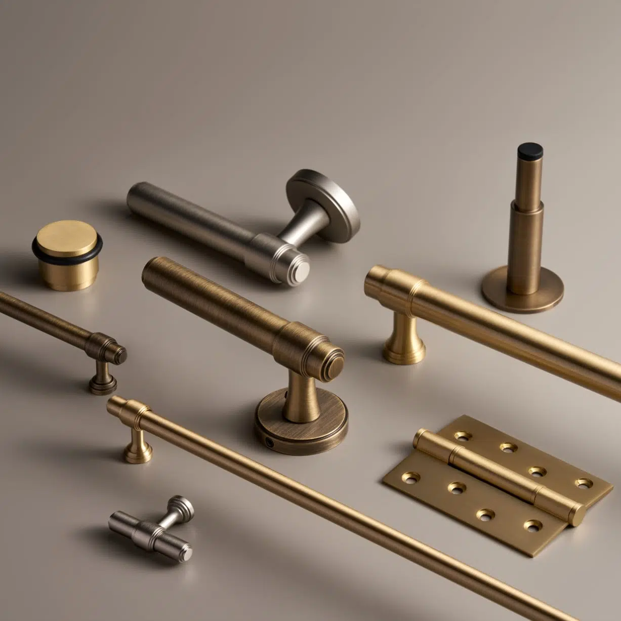 Handcrafted solid brass hardware and lighting. 16 door-accessories