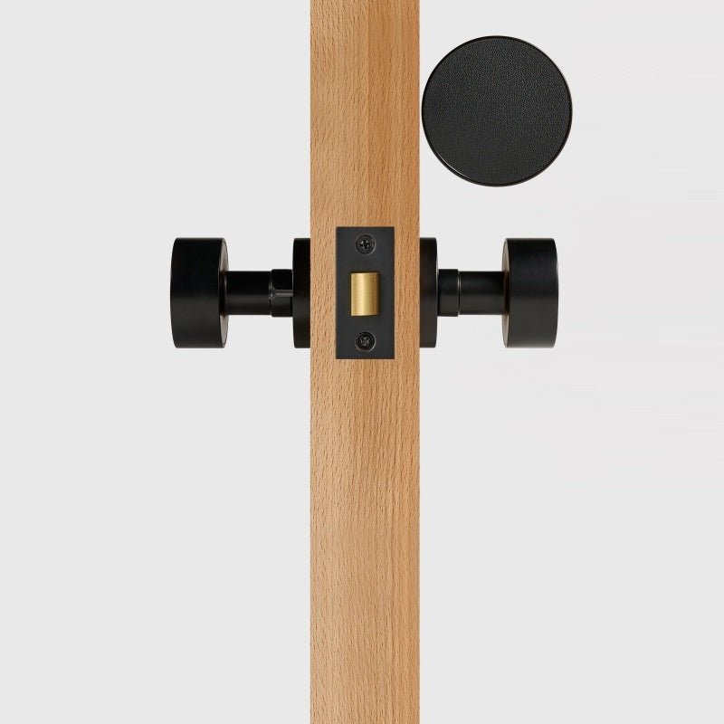 FERN Solid Brass & Leather Door Knob – Matte Black