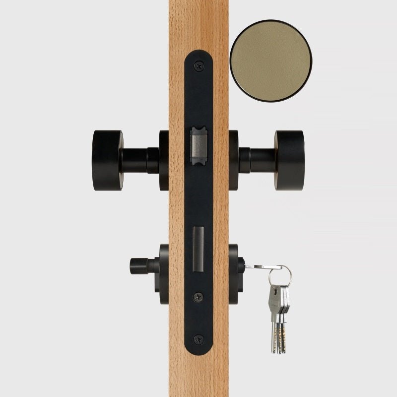 FERN Solid Brass & Leather Door Knob – Matte Black