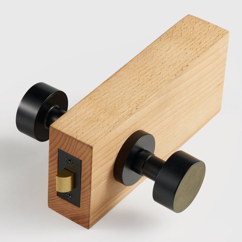 FERN Solid Brass & Leather Door Knob – Matte Black