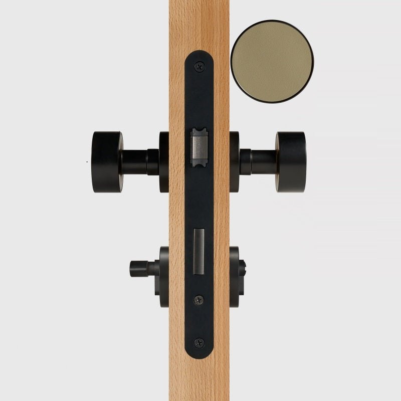 FERN Solid Brass & Leather Door Knob – Matte Black