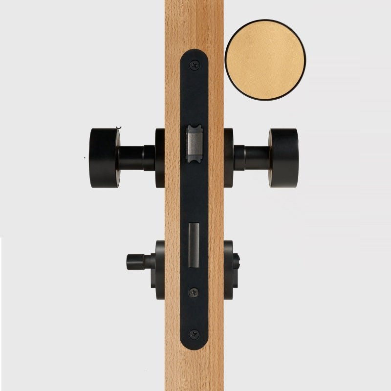 FERN Solid Brass & Leather Door Knob – Matte Black