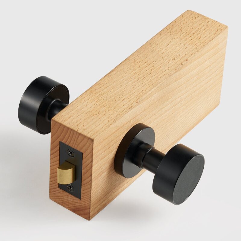 FERN Solid Brass & Leather Door Knob – Matte Black