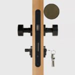 FERN Solid Brass & Leather Door Knob – Matte Black