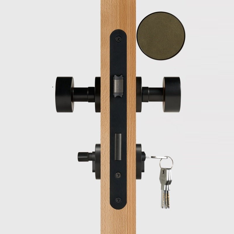 FERN Solid Brass & Leather Door Knob – Matte Black