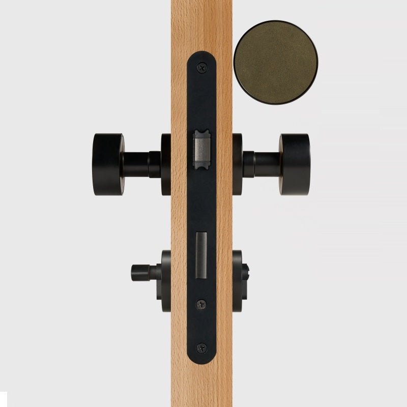 FERN Solid Brass & Leather Door Knob – Matte Black