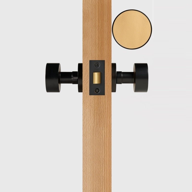 FERN Solid Brass & Leather Door Knob – Matte Black