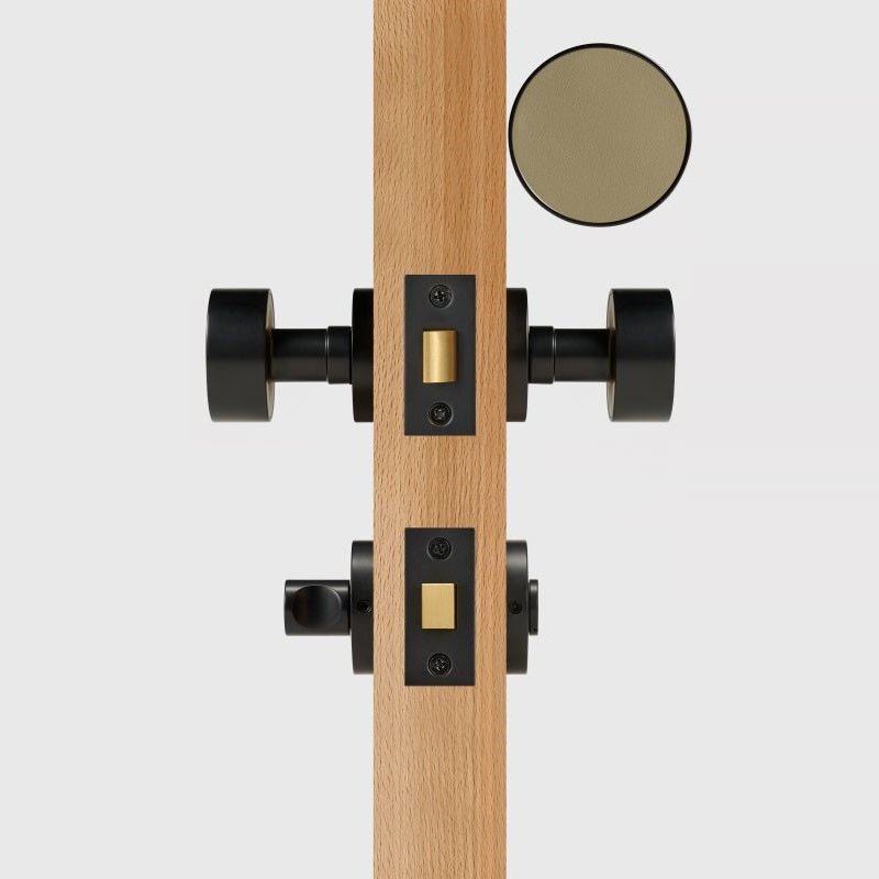 FERN Solid Brass & Leather Door Knob – Matte Black