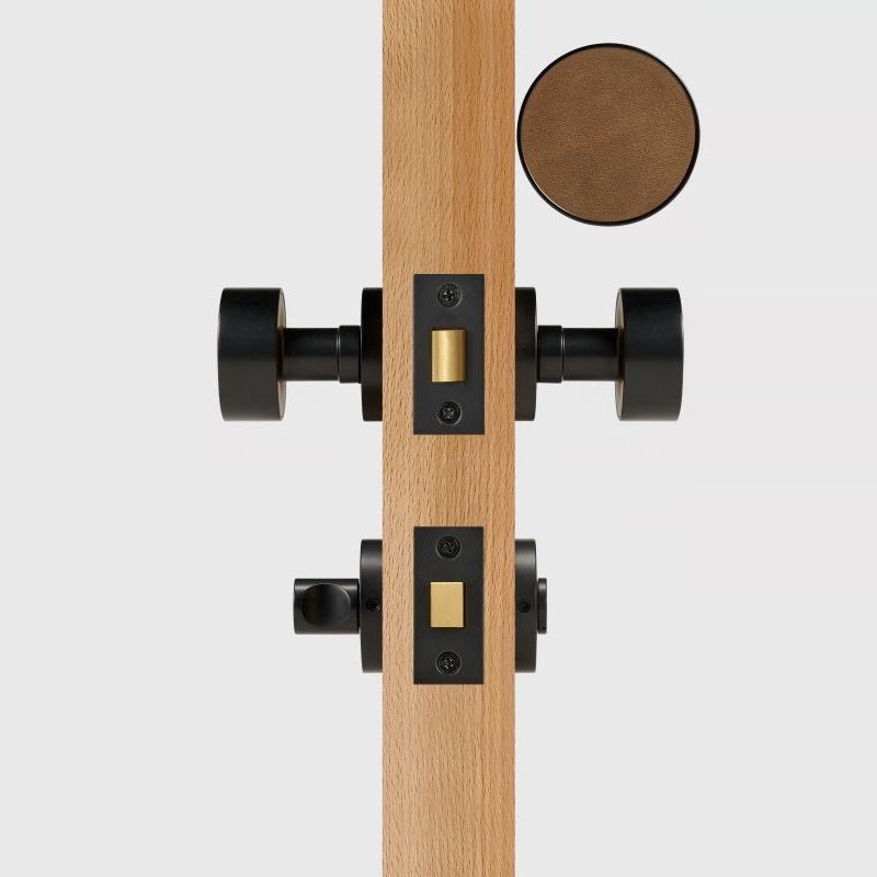 FERN Solid Brass & Leather Door Knob – Matte Black